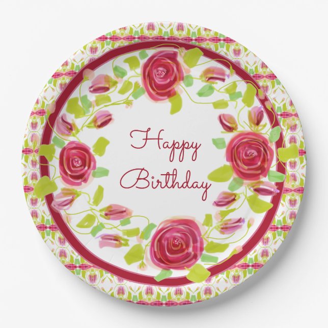Rosy Floral Stylish Pappteller (Vorderseite)