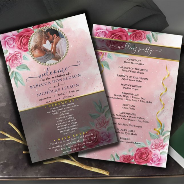Rosy Floral Wedding Programme (Créateur téléchargé)