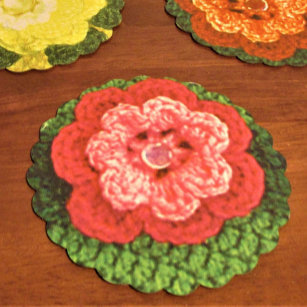 Rosy Flower Designer Crochet Print Fancy Reusable Untersetzer