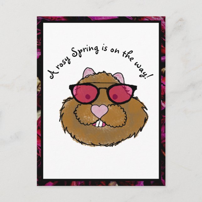 Rosy Glasses Optimistic Groundhog Feiertagspostkarte (Vorderseite)