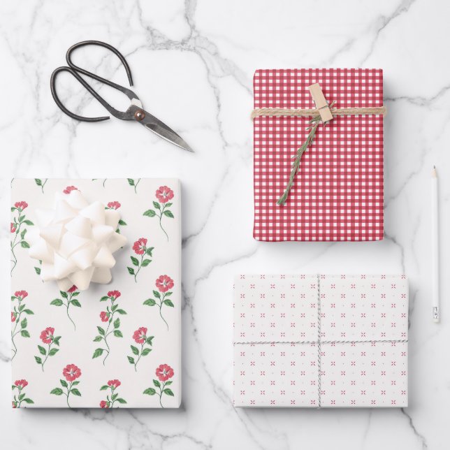 Rosy Picnic Trio 3 Geschenkpapier Set (Vorderseite)