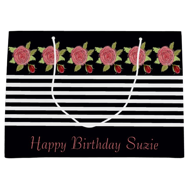 Rosy Pink Floral Große Geschenktüte (Vorderseite)