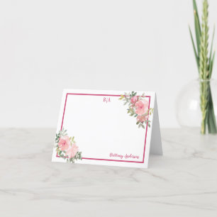 Rosy Pink Watercolor Floral Monogram Name Dankeskarte