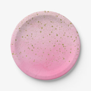 Rosy Rose Pink & Gold Glitter Brautparty Pappteller