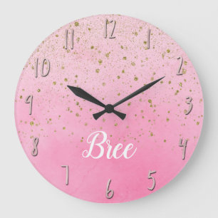 Rosy Rose Pink und Gold Glitter Glam Funkelnde Chi Große Wanduhr