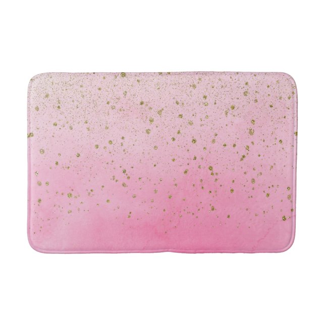 Rosy Rose Rosa & Gold Glitzer Glam Funkelnd Chic Badematte (Vorderseite)