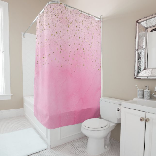 Rosy Rose Rosa & Gold Glitzer Glam Funkelnd Chic Duschvorhang (Beispiel)