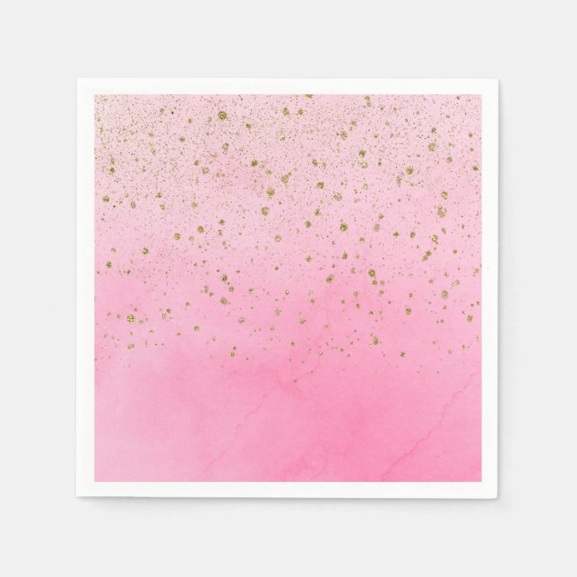 Rosy Rose Rosa und Gold Glitzer Brautparty Party Serviette (Vorderseite)