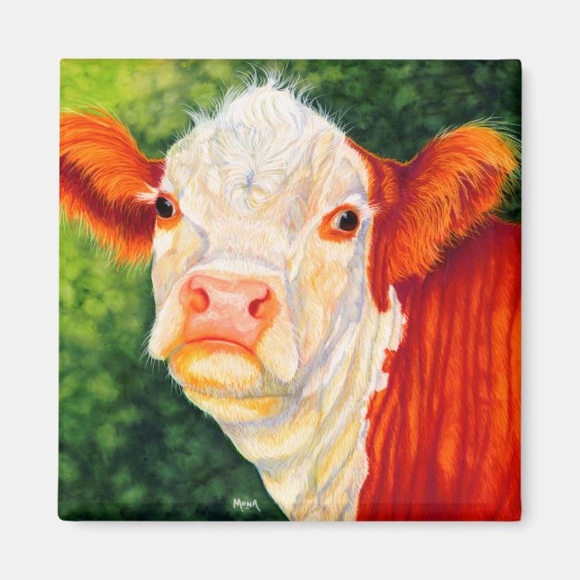 Rosy The Happy Heifer Hereford Cow Magnet (Vorne)