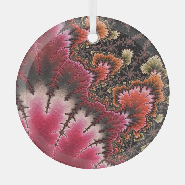 Rosy Velvour Soft Floral Look Fraktal Abstrakt Art Ornament Aus Glas (Vorderseite)