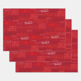 Rot - 2023 - Neujahrswrapping Paper Sheets Geschenkpapier Set