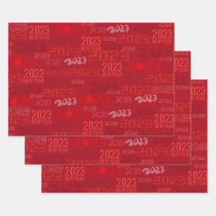 Rot - 2023 - Neujahrswrapping Paper Sheets Geschenkpapier Set
