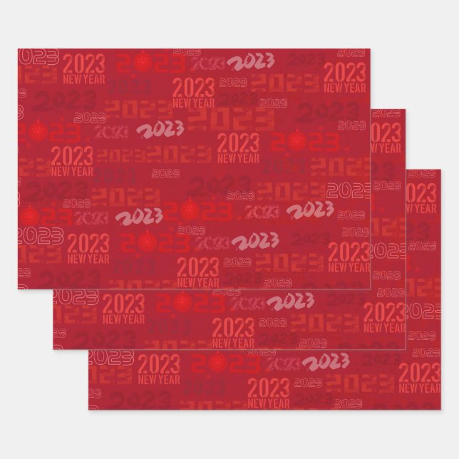 Rot - 2023 - Neujahrswrapping Paper Sheets Geschenkpapier Set (Set)