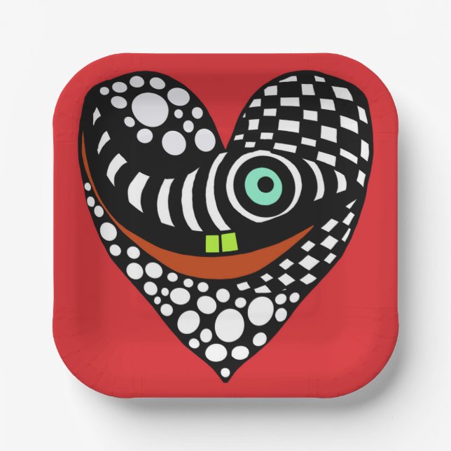 Rot, abstraktes Herz rot Pappteller (Vorderseite)