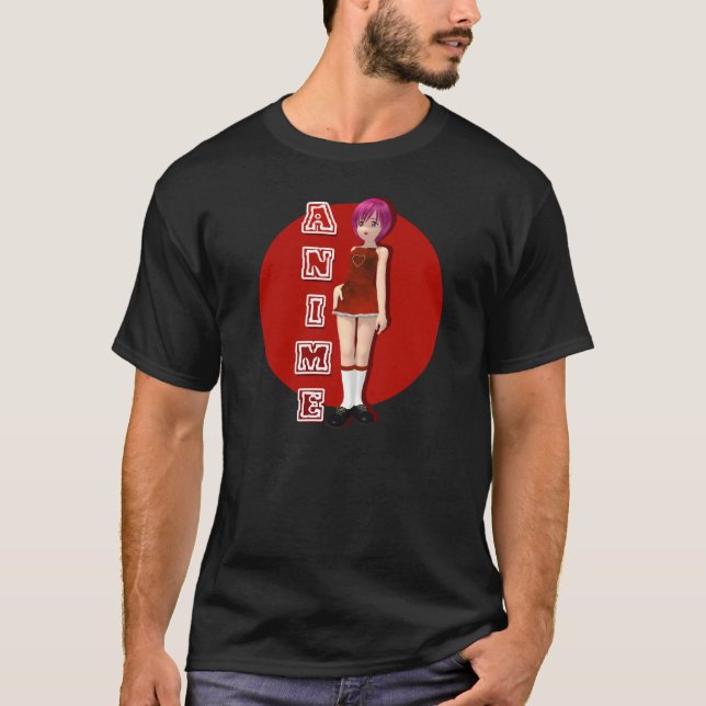Rot-Ähnliches Rosa-Haariges Anime-Fan-Shirt T-Shirt (Vorderseite)