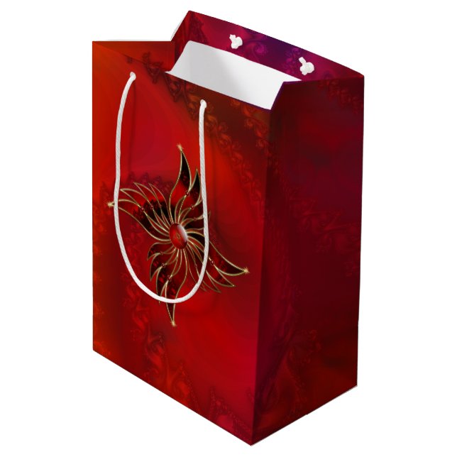 Rot als Flammengeschenktasche Mittlere Geschenktüte (Rückseite Schrägansicht)