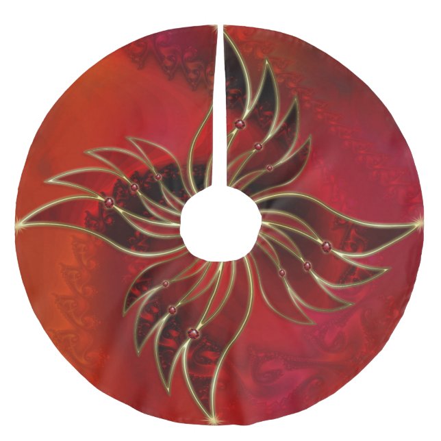 Rot als Flammenspieß Polyester Weihnachtsbaumdecke (Vorderseite)