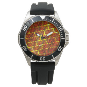 Rot angefärbt, gekratzt, goldgelbes Gitter oder Zi Armbanduhr