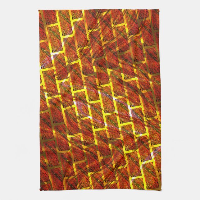 Rot angefärbt, gekratzt, goldgelbes Gitter oder Zi Geschirrtuch (Vertikal)