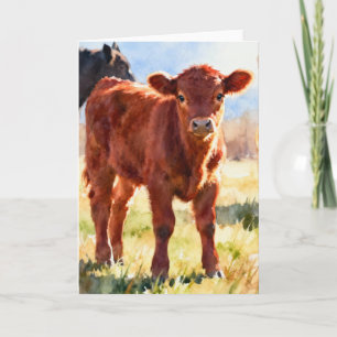 Rot-Angus-Kalb-Studie C In Aquarell Karte