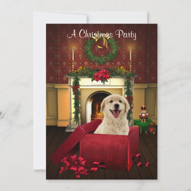 Rot-anwesende Welpen-WeihnachtsParty Einladungen (Vorderseite)