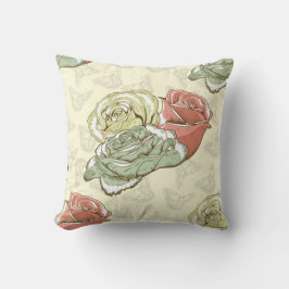 Rot, Aquamarin, Creme Rose Kissen