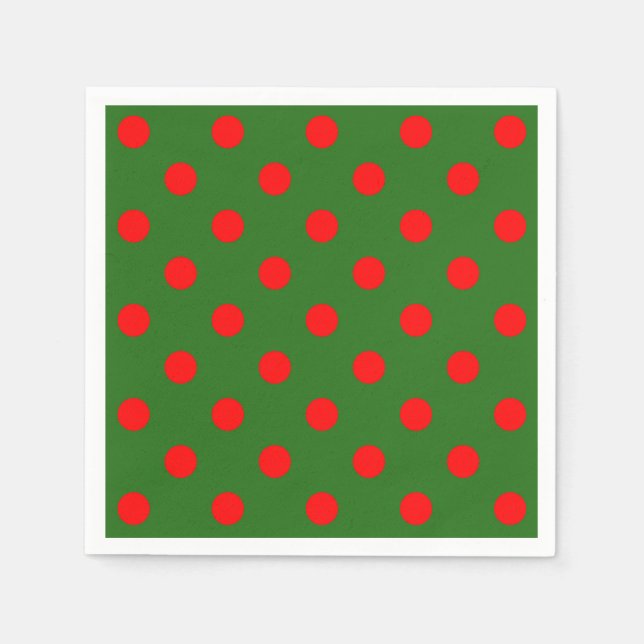 Rot auf Green Polka Dots Design Serviette (Vorderseite)
