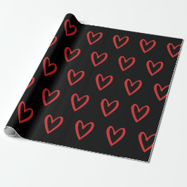 Rot auf handgezeichneten schwarzen Herzen Geschenkpapier