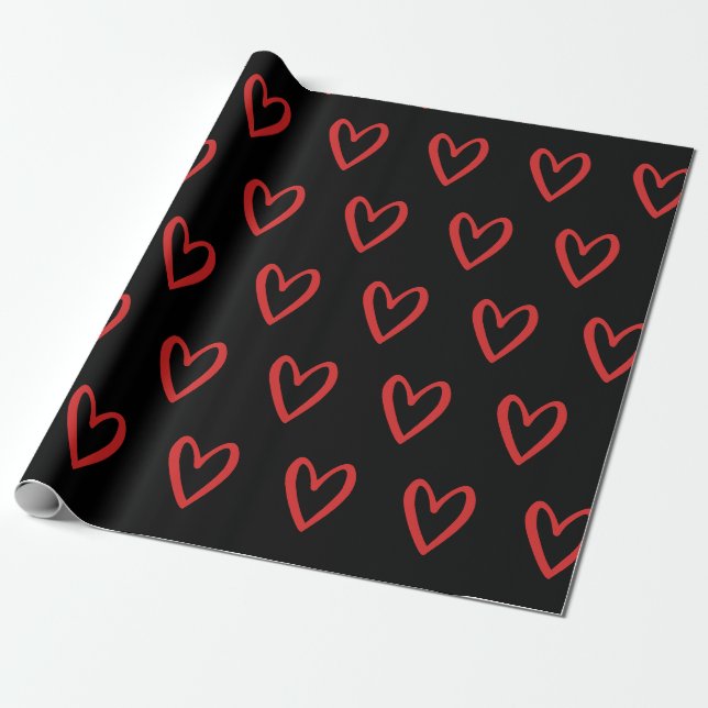 Rot auf handgezeichneten schwarzen Herzen Geschenkpapier (Ungerollt)