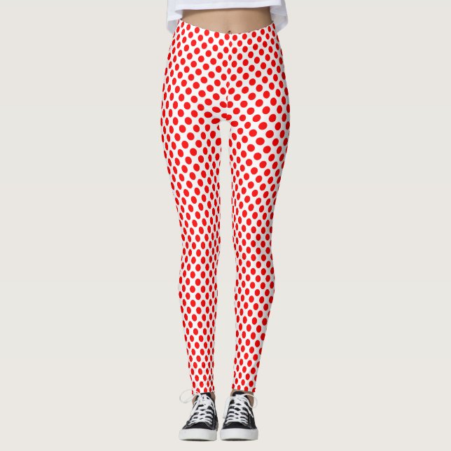 Rot auf kleinen weißen Polka-Punkten Leggings (Vorderseite)