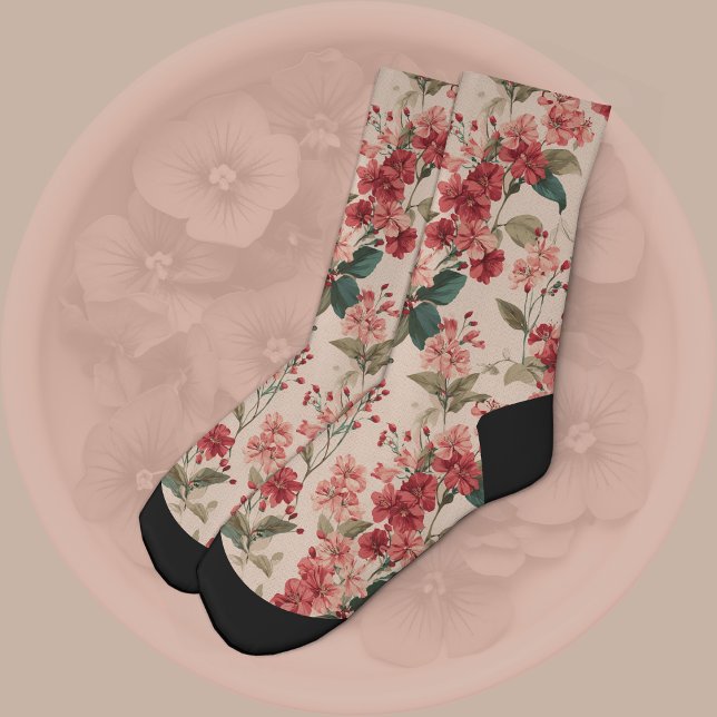 Rot auf Rosa Hibiskus Bloral Socken (Von Creator hochgeladen)
