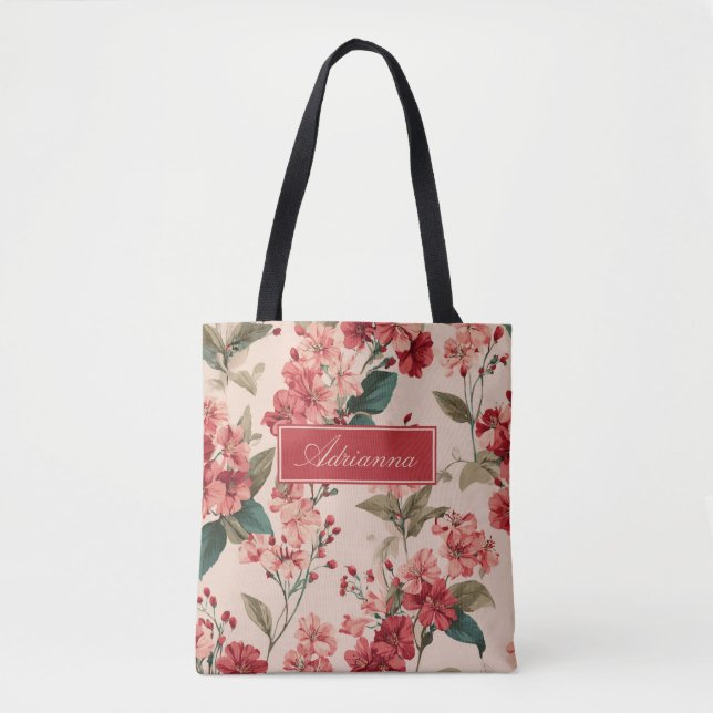 Rot auf Rosa Hibiskus Bloral Tasche (Vorderseite)