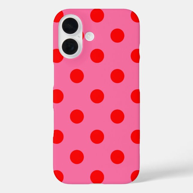 Rot auf rosa Polka Dots Design iPhone 16 Hülle (Rückseite)