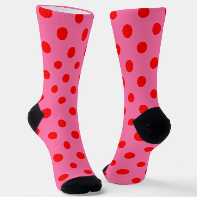 Rot auf rosa Polka Dots Design Socken (Von Creator hochgeladen)