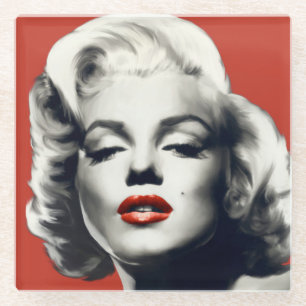 Rot auf roten Lippen Marilyn Glasuntersetzer