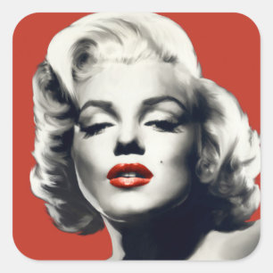 Rot auf roten Lippen Marilyn Quadratischer Aufkleber