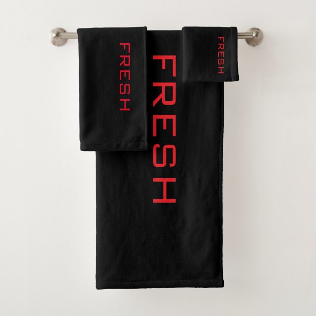 Rot auf schwarzem FRESH Badhandtuch Set (Insitu)