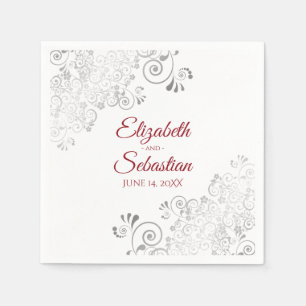 Rot auf Weiß mit Silver Frills Elegante Hochzeit Serviette