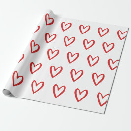Rot auf weißen, handgezogenen Herzen Geschenkpapier