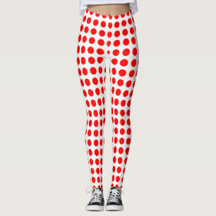 Rot auf weißen, mittelgroßen, horizontalen Polka-P Leggings