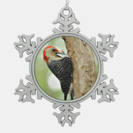 Rot-Aufgeblähter Specht Schneeflocken Zinn-Ornament