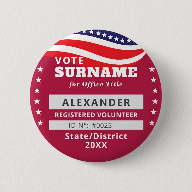 ROT autorisierte/r Freiwillige/r Wahlkampf-ID 2026 Button (Vorderseite)