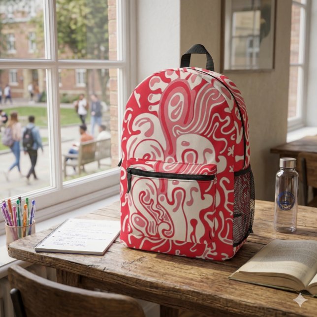 Rot Bedruckter Rucksack (AI visualization, art is not AI )