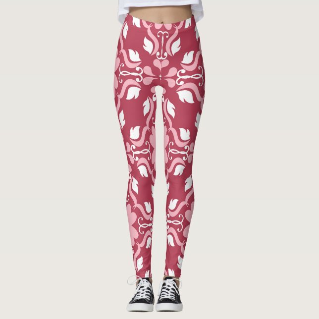 Rot, beige, blumengeschmückt, nahtlose Tapeten. Leggings (Vorderseite)