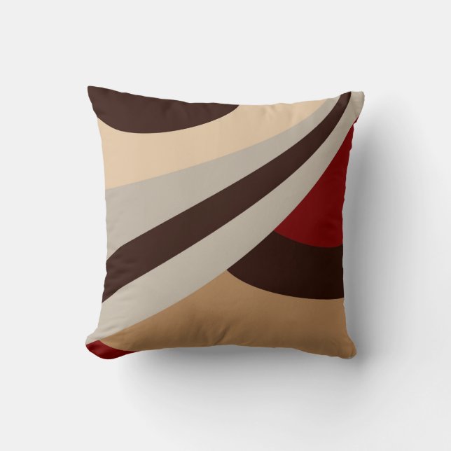 Rot, Beige, Braun Modernes Design Kissen (Vorderseite)
