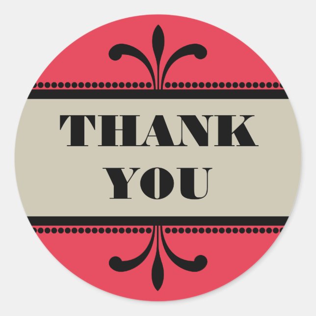 Rot/Beige Extravagant Art Deco Danke Stickers (Vorderseite)