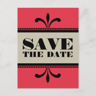 Rot/Beige Extravagant Art Deco Save the Date Postk Ankündigungspostkarte