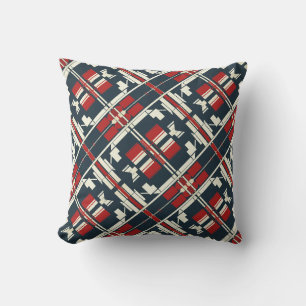 Rot Beige Navy Diagonale Südwest-Blick abstrakt Kissen