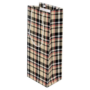 Rot Beige Schwarz Weiß Quadrate Tartan Karomuster Geschenktüte Für Weinflaschen