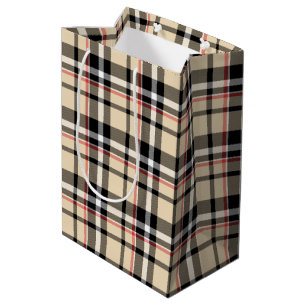 Rot Beige Schwarz Weiß Quadrate Tartan Karomuster Mittlere Geschenktüte